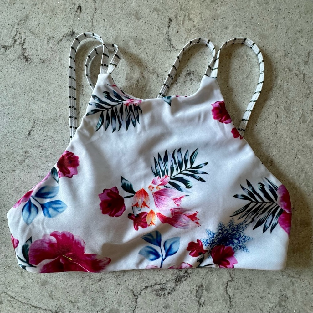 Floral Print, Padded Swimsuit Halter Top, small